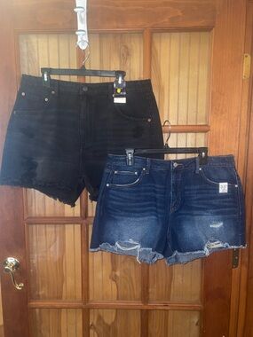 2 for $13 Women’s Distressed Jean Shorts - Black and Dark Blue
